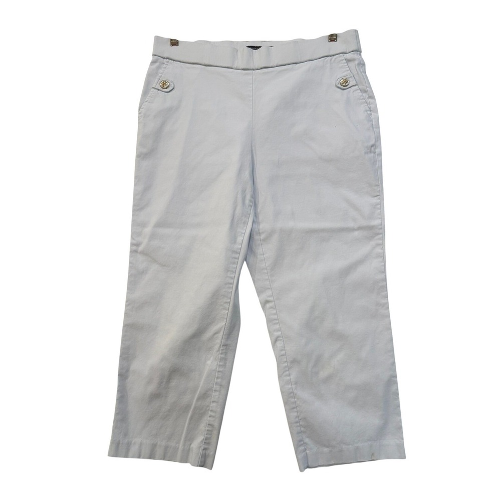 Counterparts Women's 1X White Pull On Crop Pants Gold Crest Buttons